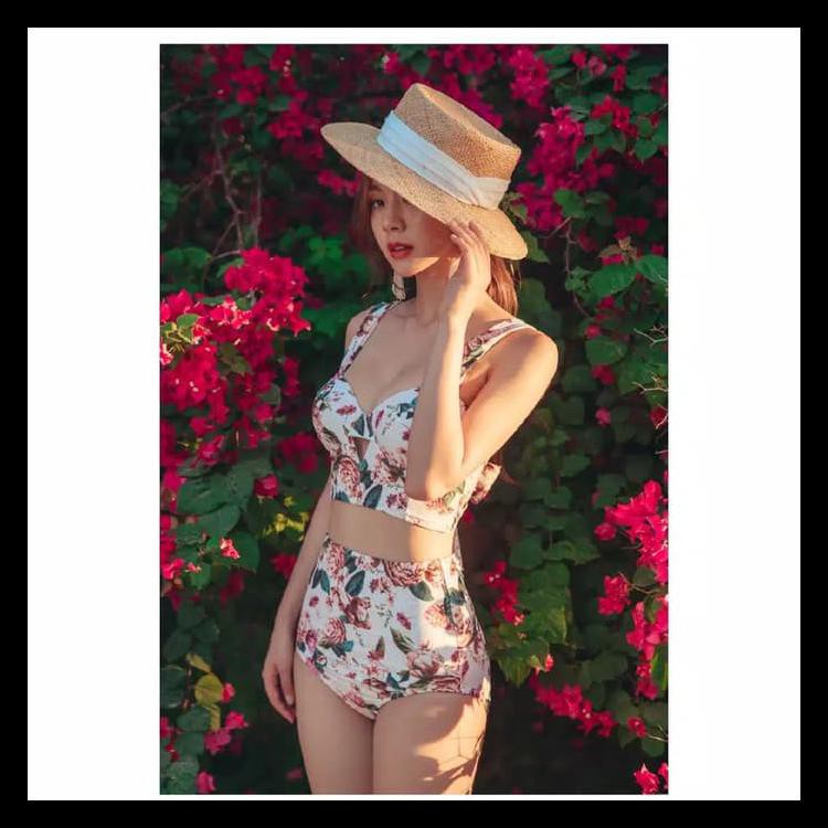 Bikini / Baju Renang Vintage Floral / Bunga Bustier High Waist
