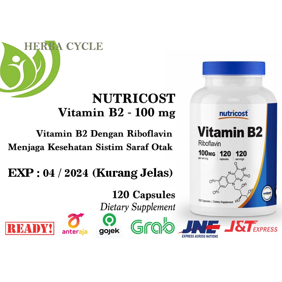 Nutricost Vitamin B2 100mg 120 Cap Nutricost B2 Riboflavin Vit B2