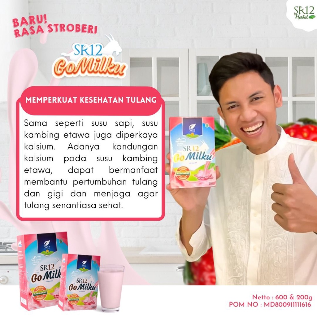 GO MILKU STRAWBERRY SR12 / SUSU KAMBING ETAWA BUBUK HERBAL / SUSU PENGGEMUK BADAN / MELANCARKAN ASI / MENYEHATKAN LAMBUNG