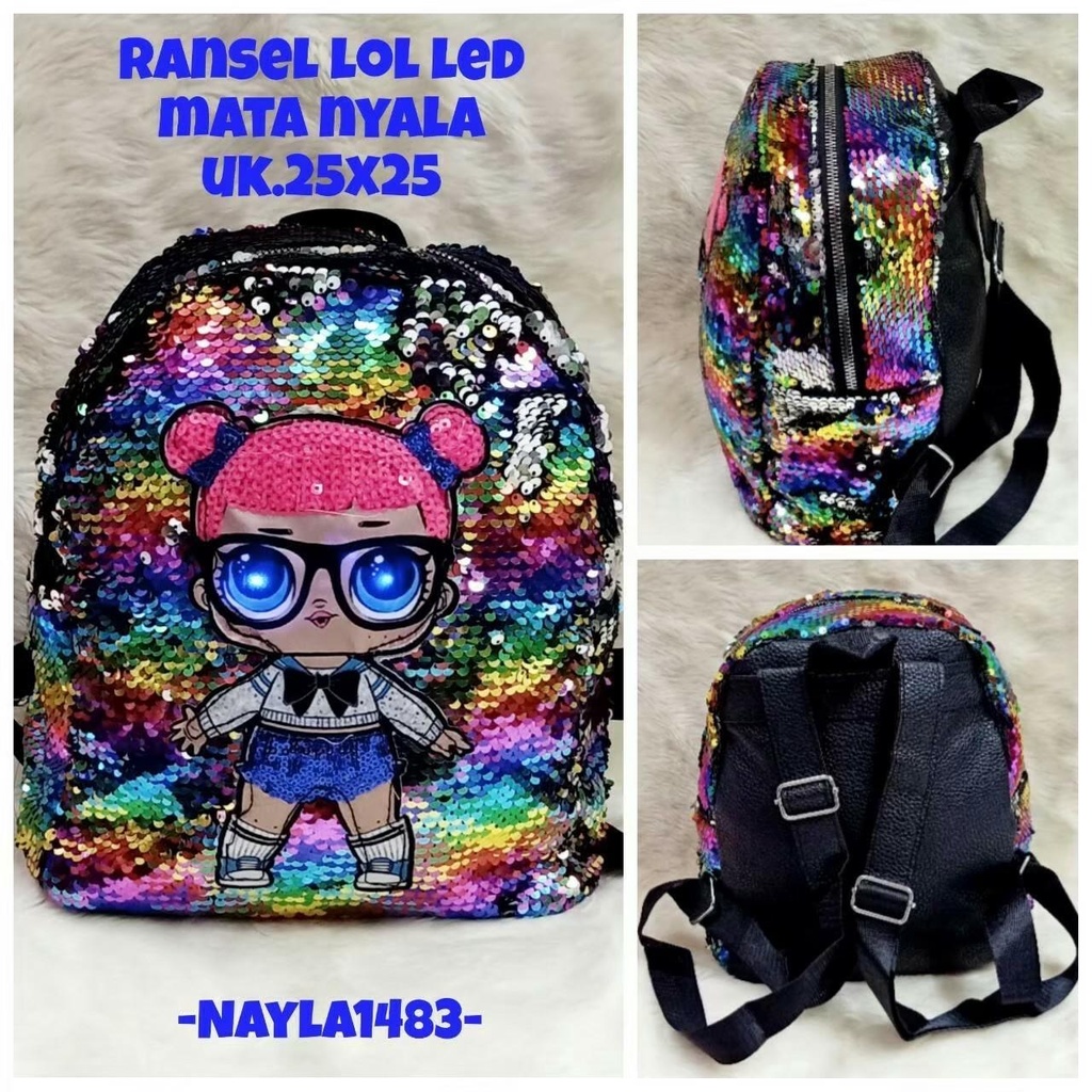 Tas Ransel Sequin LOL Led Anak Perempuan Premium / Ransel LOL Nyala / Tas Sekolah LOL LED Anak Perempuan Tk Sd