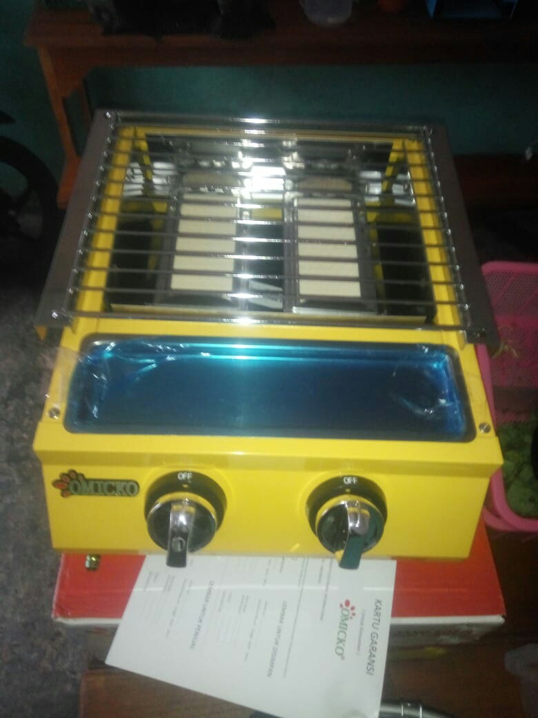 Kompor Panggang Sosis Seafood Omicko 2 Tungku + Kaca Pengaman/kompor Grill Pemanggang Sosis Bbq Sate