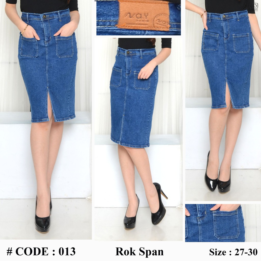 (6 WARNA) MC girl - Rok Span Belan Depan Wanita / Rok Jeans Kantong Depan Cewek