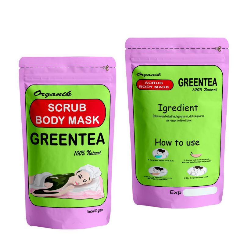 MASKER organik Badan Plus Scrub / Body Scrub/ Lulur SUSU BENGKOANG GREEN TEA LAVENDER MURAH MAKASSAR