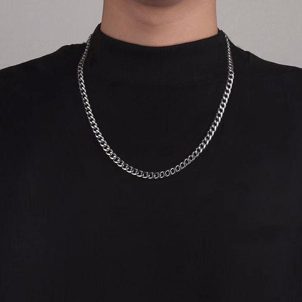 PEWANY Korean Men Necklace Cool Couple Necklace Cuban Chain Necklace Women Punk Fashion Jewelry Friends Gift Thick Titanium Steel Clavicle Chain-60cm long 7mm wide