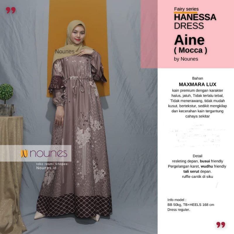 Nounes Hanessa Gamis Muslimah Maxmara Luxury Premium Baju Pesta Maxi Dress Perempuan Premium Baju Perempuan Kekinian