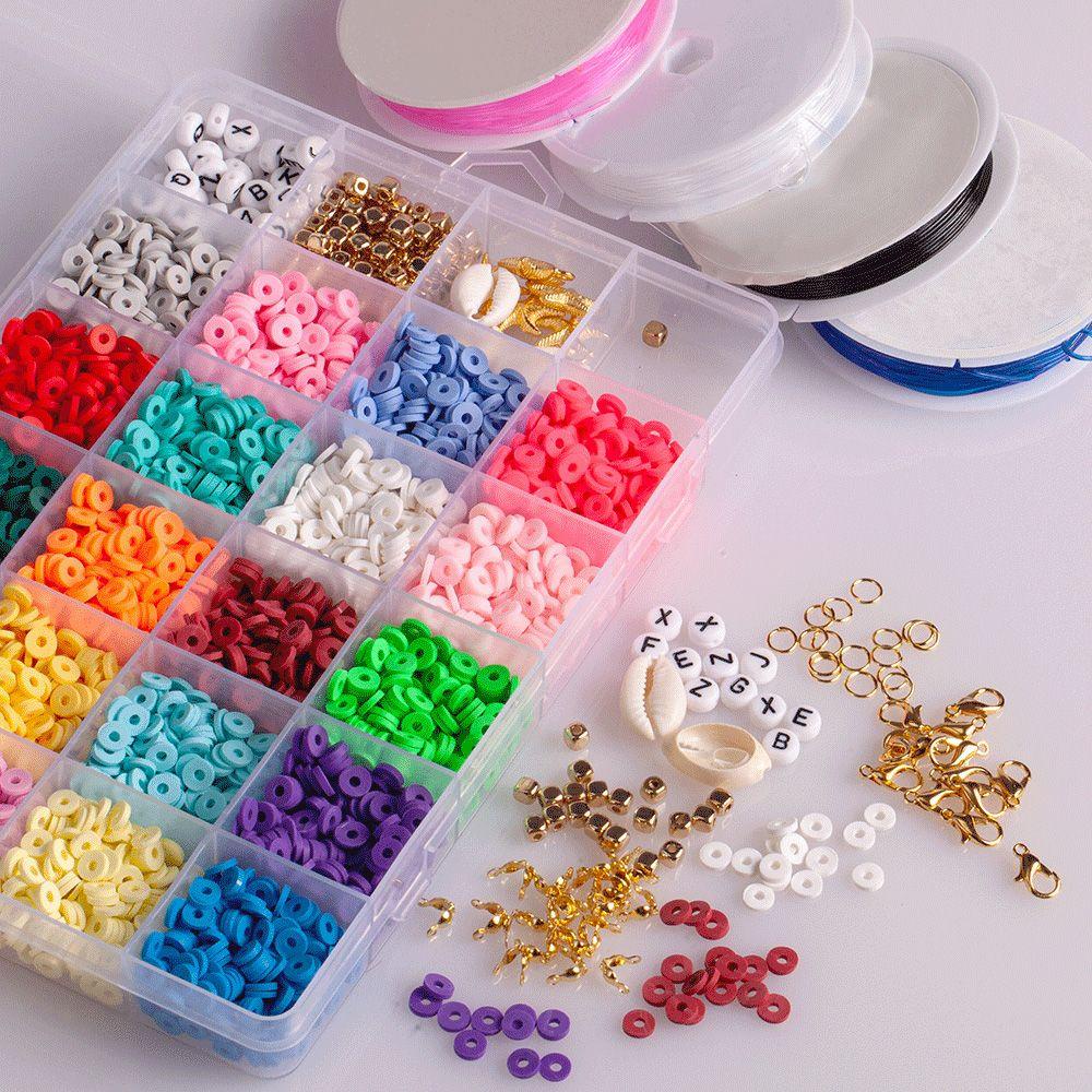 MXBEAUTY Jewelry Making Kit Komponen Rantai Membuat Perhiasan Wanita Beads Set Manik Bulat Set Manik Huruf Anting Beads Set Flat Polymer Clay Beads Kalung Beads Ball