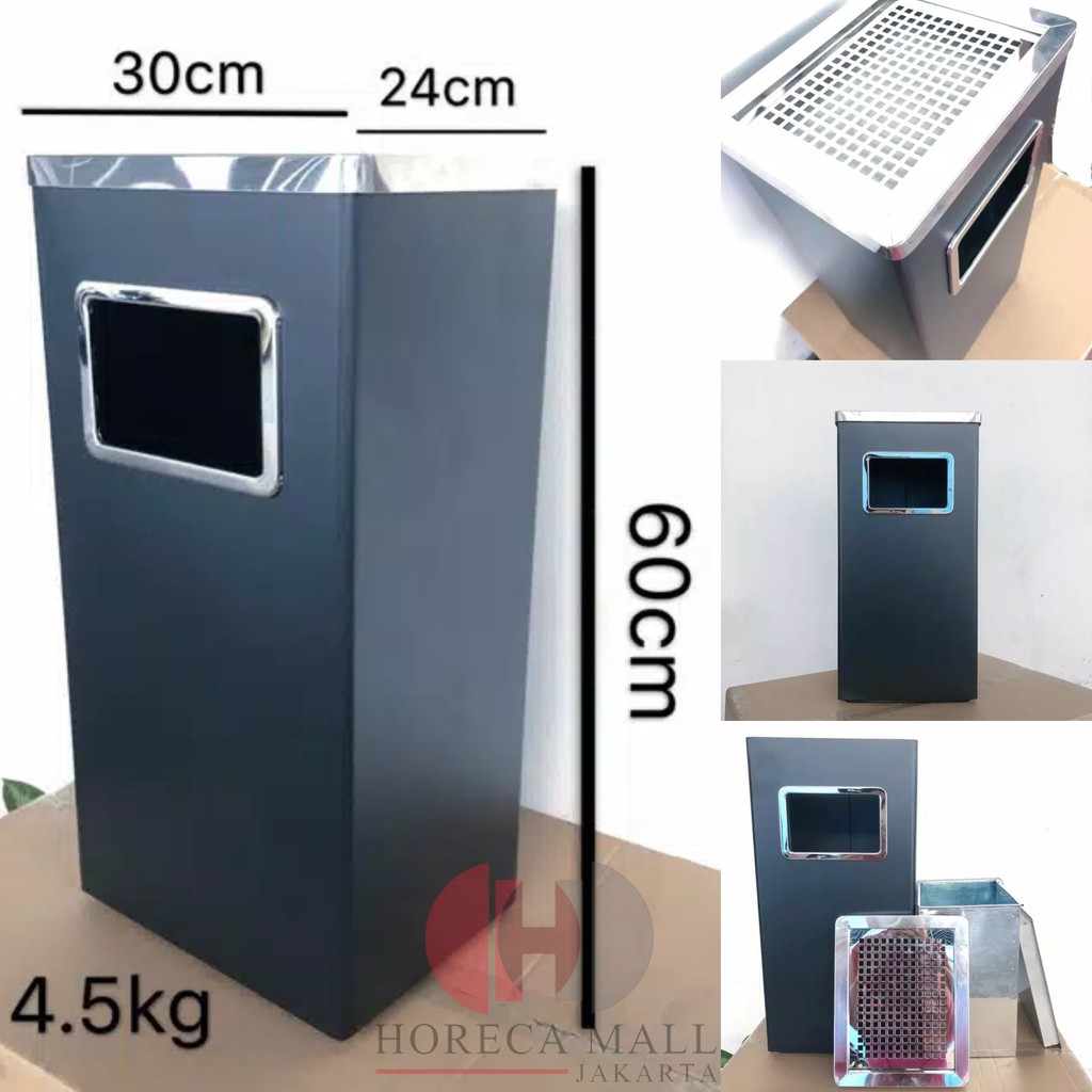 Horeca Mall - Tempat Tong Sampah Warna Hitam Stainless Steel Kotak Asbak Hotel Mall Besar Bagus