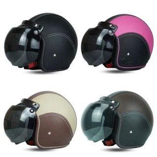 Helm Bogo Kulit Full Leher Retro Dewasa SNI Kaca Cembung Datar