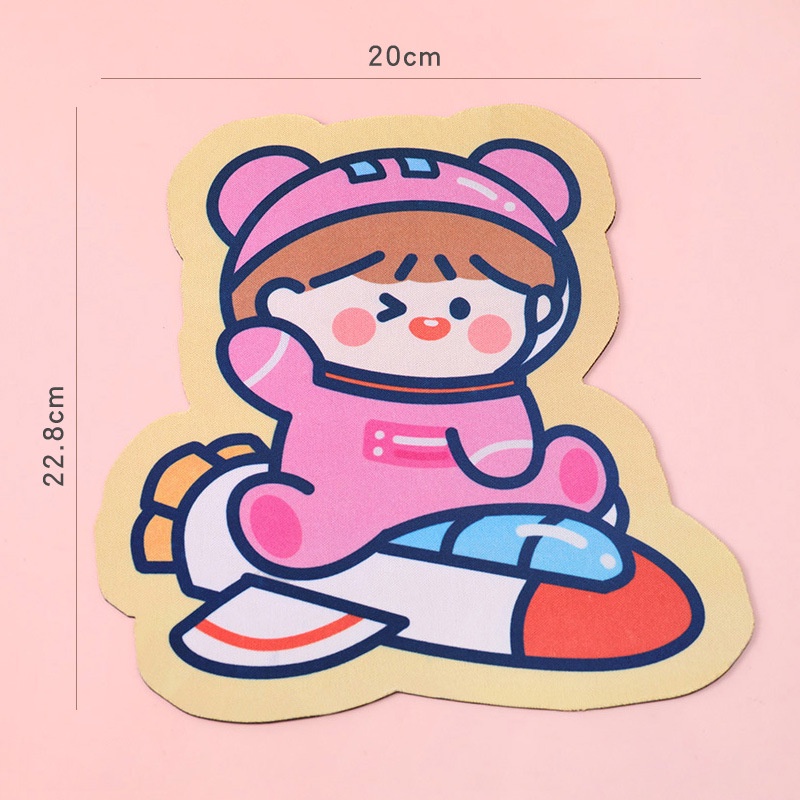 Round Shaped Solid Color Cartoon Girl Pattern Waterproof Non-slip Mouse Pad for Friend Gift