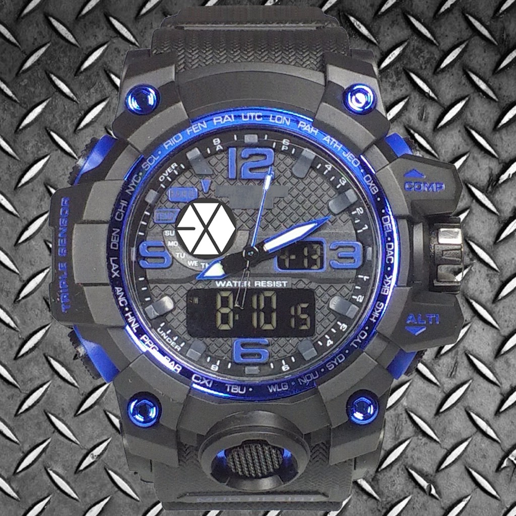 (Istimewa Bossque) Jam Kpop LOGO EXO Double Time List Biru (Exclusive)