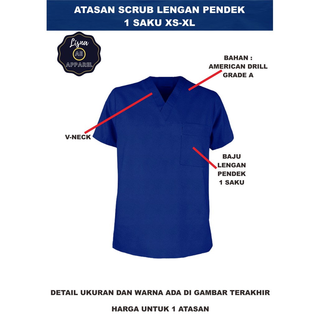 Atasan Scrub APD OKA 1 Saku American Drill Ukuran XS-XL