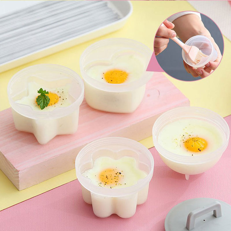 5pcs / Set Cetakan Telur / Cokelat / Pudding / Pancake Bentuk Bintang / Hati / Bunga Dengan Tutup Untuk Anak