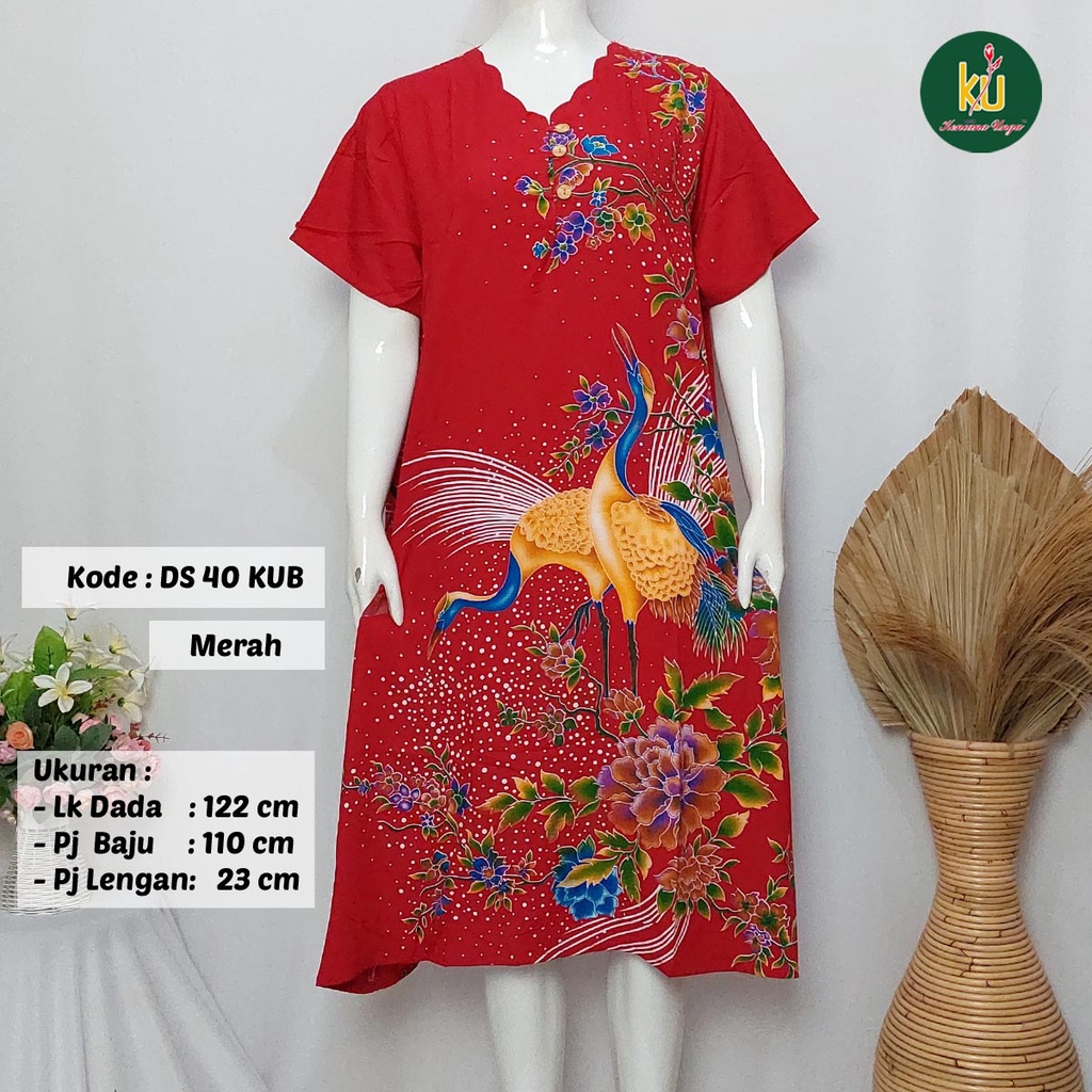 COD DS40 KUB | Daster Batik Kencana Ungu Asli Label Biru Ukuran Jumbo | Baju Santai Tidur Wanita Dewasa Kancing Depan Busui Friendly Motif Terbaru-Merah