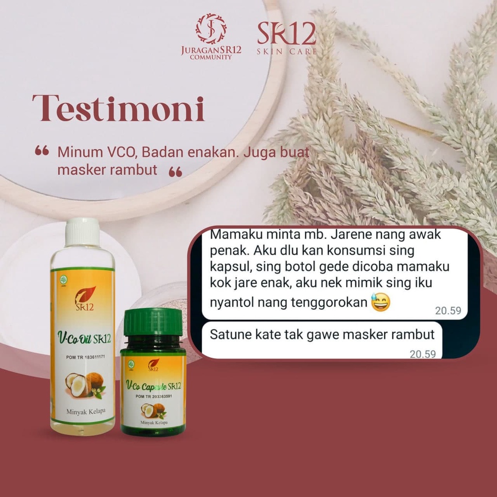 VCO Virgin Coconut Oil SR 12 Minyak Kelapa Murni Pelembab Bibir Kulit Kering Anti Ketombe Penghilang Kerutan Di Bawah Mata Wajah Pria Wanita Perawatan Rambut Imun Booster Buster 60 100 250 ml