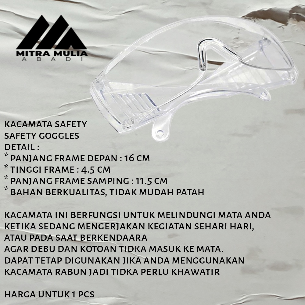 Kacamata Safety Glass Putih Transparan | Kacamata Anti Virus | Anti D