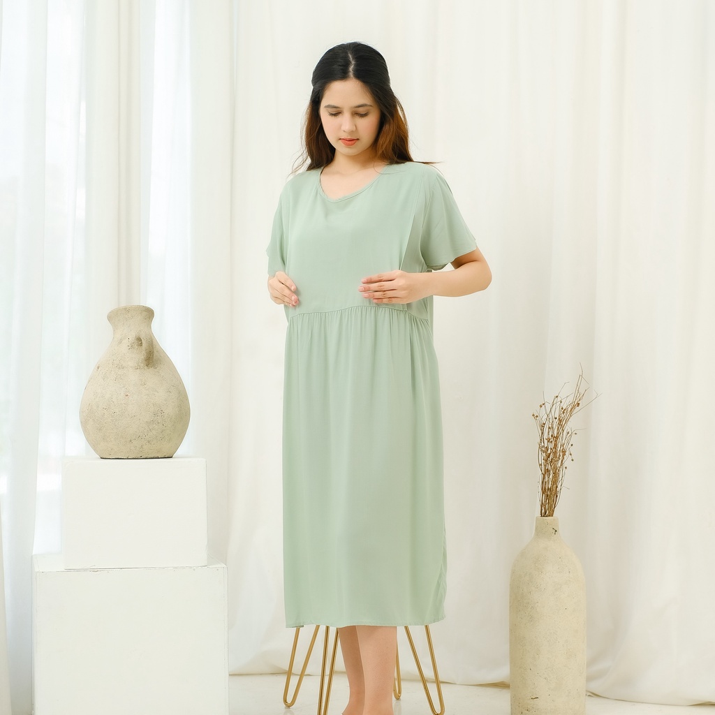 Fleur Plain Daster Busui Friendly / Nursing Dress Bukaan Samping | Baju Menyusui Katun Rayon