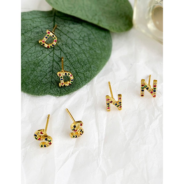 LRC Anting Tusuk Fashion Gold Copper Inlaid Zircon Letters F768XX