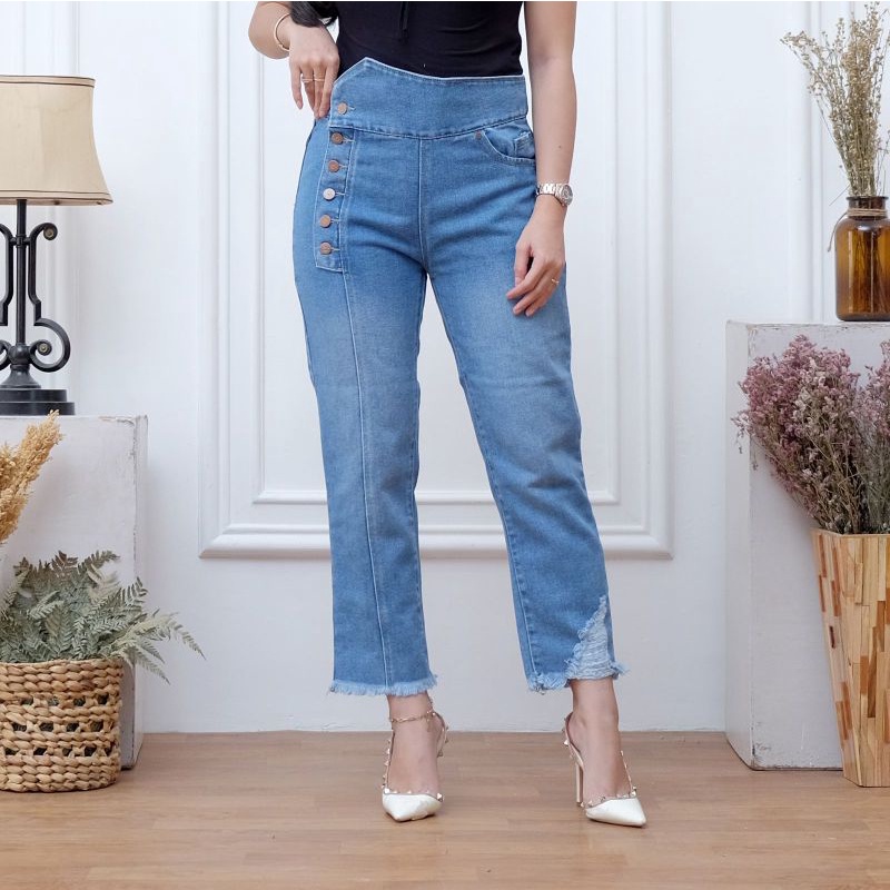 (Bisa Cod) GABRIEL Celana  Boyfriend jeans wanita  kancing 6