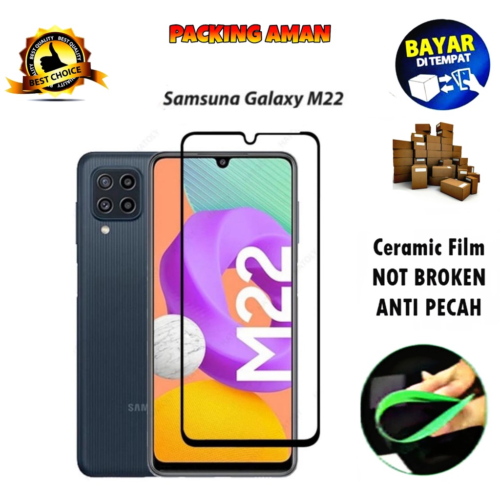 Tempered Glass Samsung Galaxy M22 4G FULL COVER FULL SCREEN Ceramic Film Anti Gores