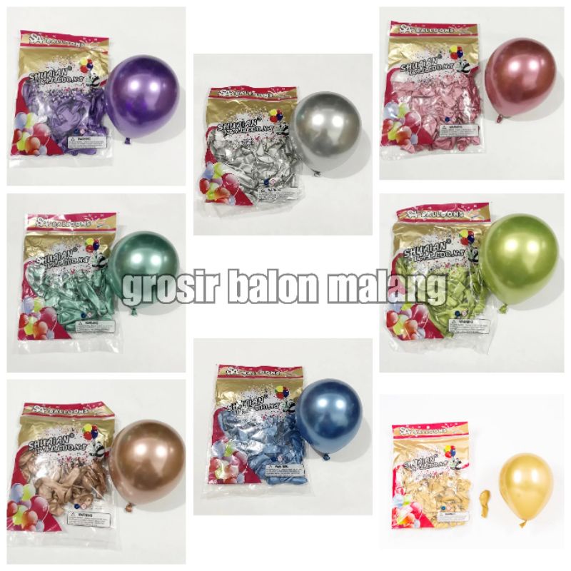 PER PAK ISI 100 balon latex metalik chrome kecil 5inch 5&quot; 5 inch