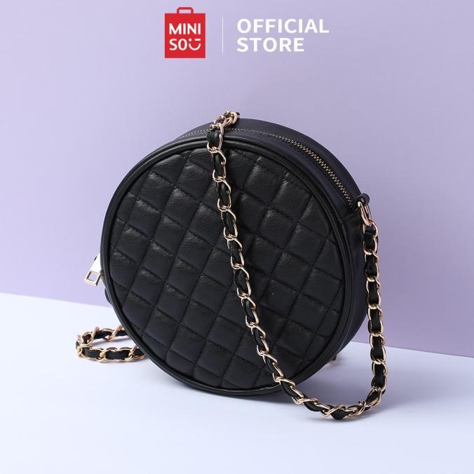 MINISO Tas Selempang Bulat Pola Kisi Berlian tas rantai Tas Messenger
