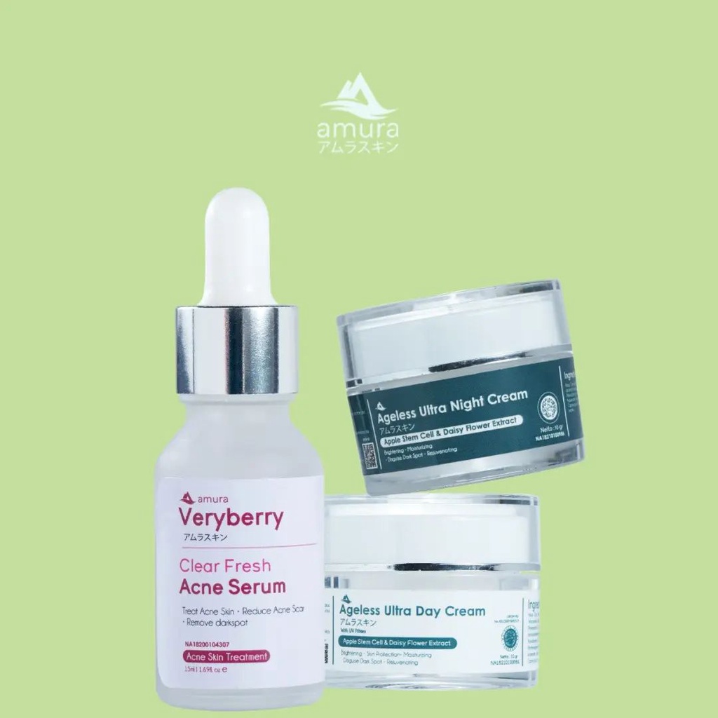 AMURA PAKET ACNE 3in1 (Amura Acne Serum + Amura Day Cream + Amura Night Cream) - Amura Beauty Care -