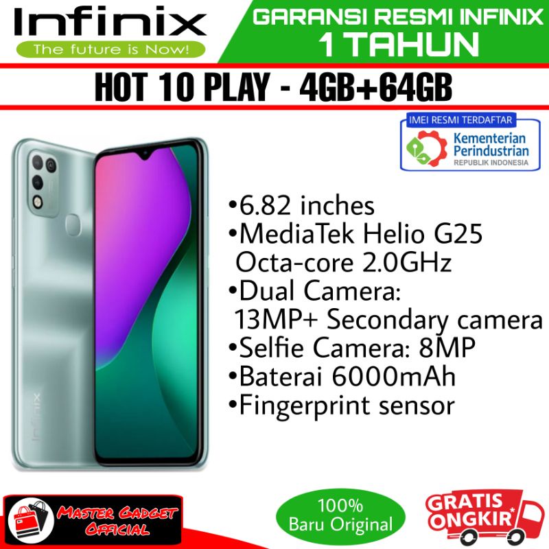 hp infinix hot 10 play 4 64gb garansi resmi 1tahun