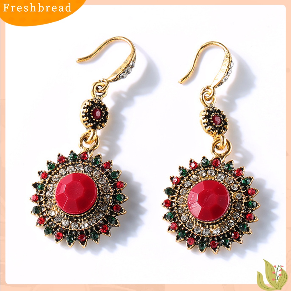 Fresh| Anting Tusuk Bentuk Bulat Motif Bunga Matahari Aksen Ruby Imitasi Untuk Wanita Sun Flower