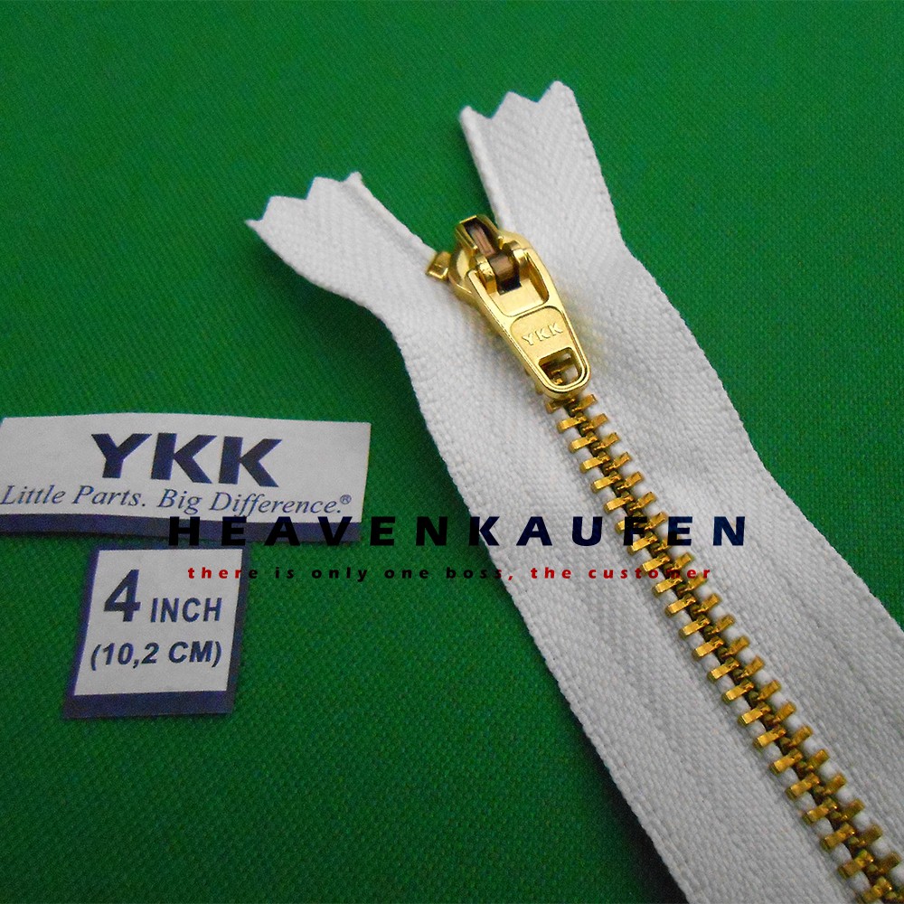 Resleting Zipper Jeans YKK 4 inch / 10,2 cm Putih - Gold