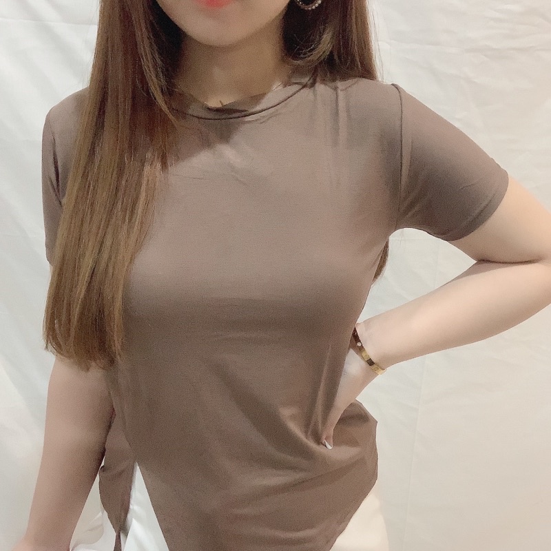 Slit Basic Tshirt | Baju Kaos Casual Polos Atasan Wanita | Maimon Grosir