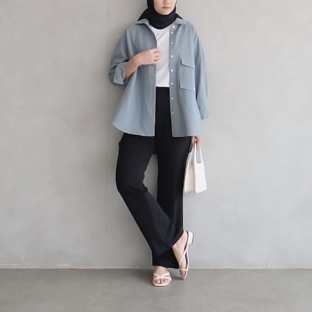 Luca Shirt Blouse JUMBO LD 120 Bahan Katun Linen - BAJU BLOUSE WANITA JUMBO BIG SIZE TO XXXL - ATASAN LENGAN PANJANG