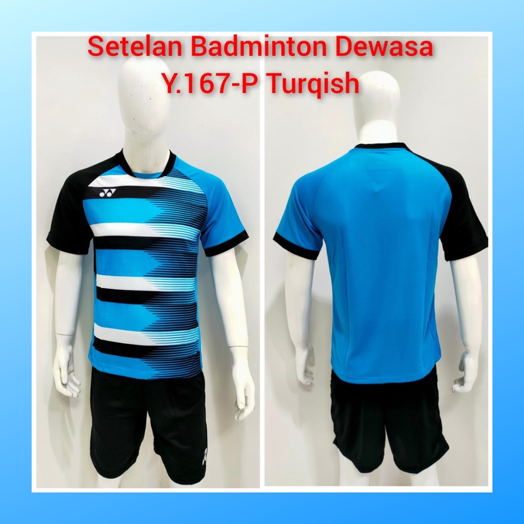 Kaos badminton pria jersey bulutangkis baju dan celana setelan wanita dewasa t-shirt outfit seragam jarsey kostum olahraga pakaian apparel sport jersy bulu tangkis casual jersi suit Y167 turqis polos