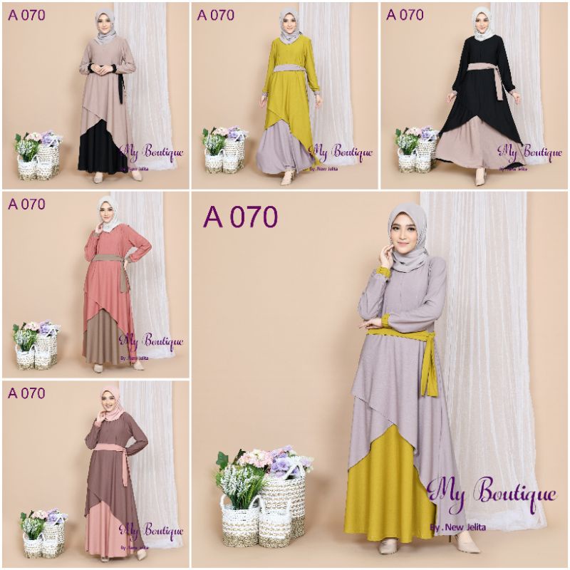My Boutique Fashion Gamis A070 Busui Friendly Tali Pinggang Tangan Karet Stella Crepe Premium LD110