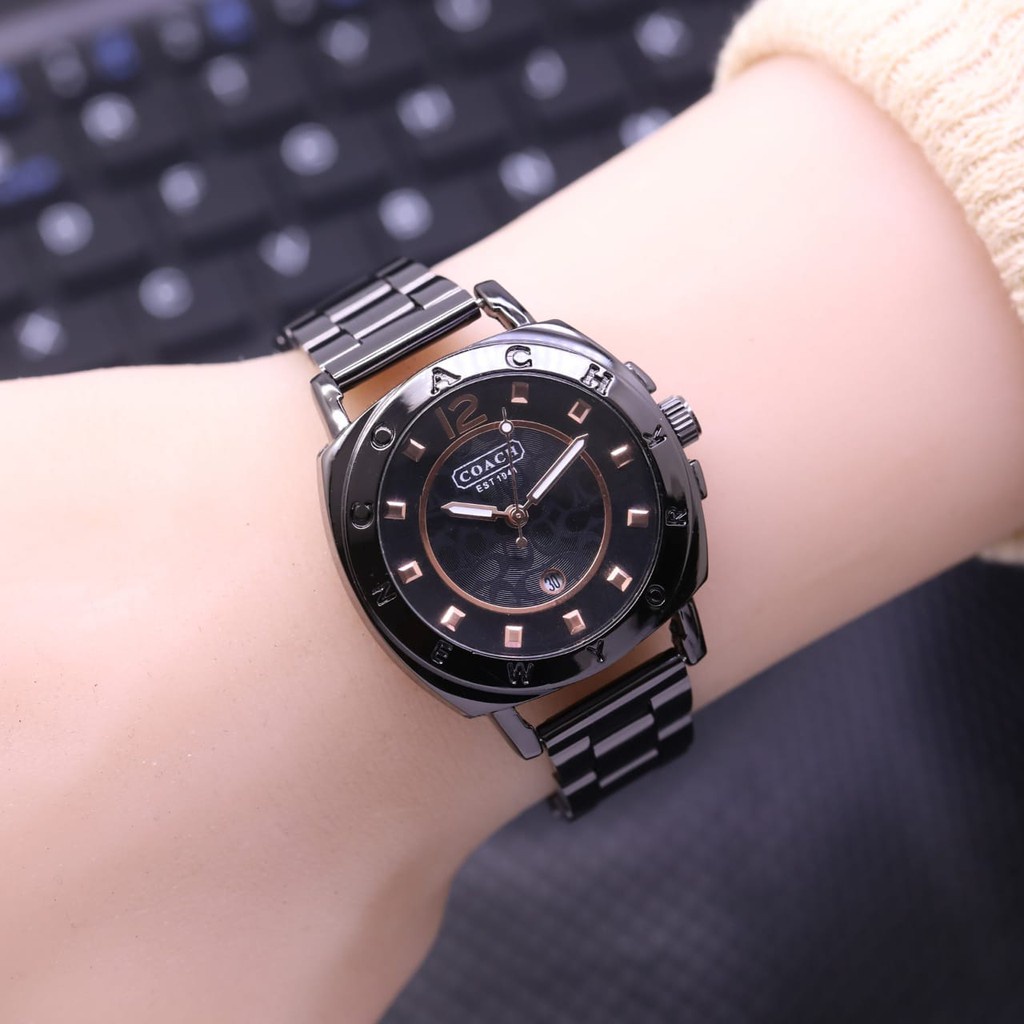 BISA COD✅Jam Tangan Wanita fashion korea Coach analog Strap Rantain Stainless TGL aktif Diameter 3.2cm