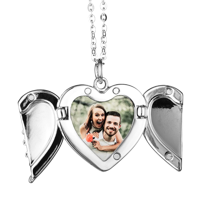 SIY  Heart Sublimation Blanks Angel Wing Love Heart Necklaces Custom Lockable Photo Blank MDF Printable Pendant for Women