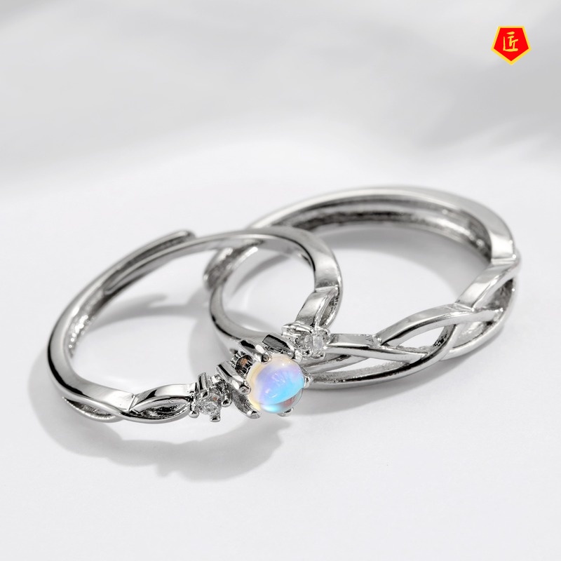 [Ready Stock]Silver Moonstone Truelove Knot Couple Rings Elegant Personality