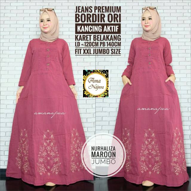 GAMIS JEANS NURHALIZA MAROON JUMBO BY AMA NAJWA