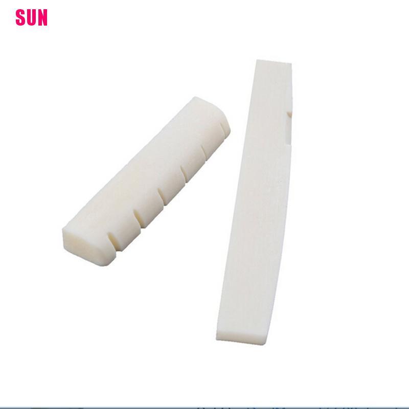 2 Set Bridge Saddle Dan Slotted Nut Ivory Buffalo Bone Untuk Gitar Akustik 6 Senar