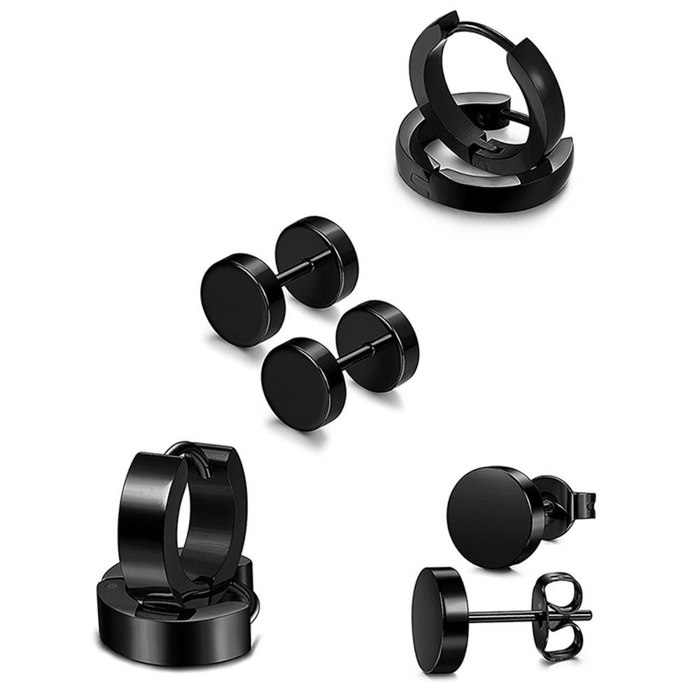 Nanas 4pasang/Set Piercing Ear Studs Wanita Pria Gothic Surgical Steel Warna Hitam Tulang Rawan Helix Menjuntai Drop Stud