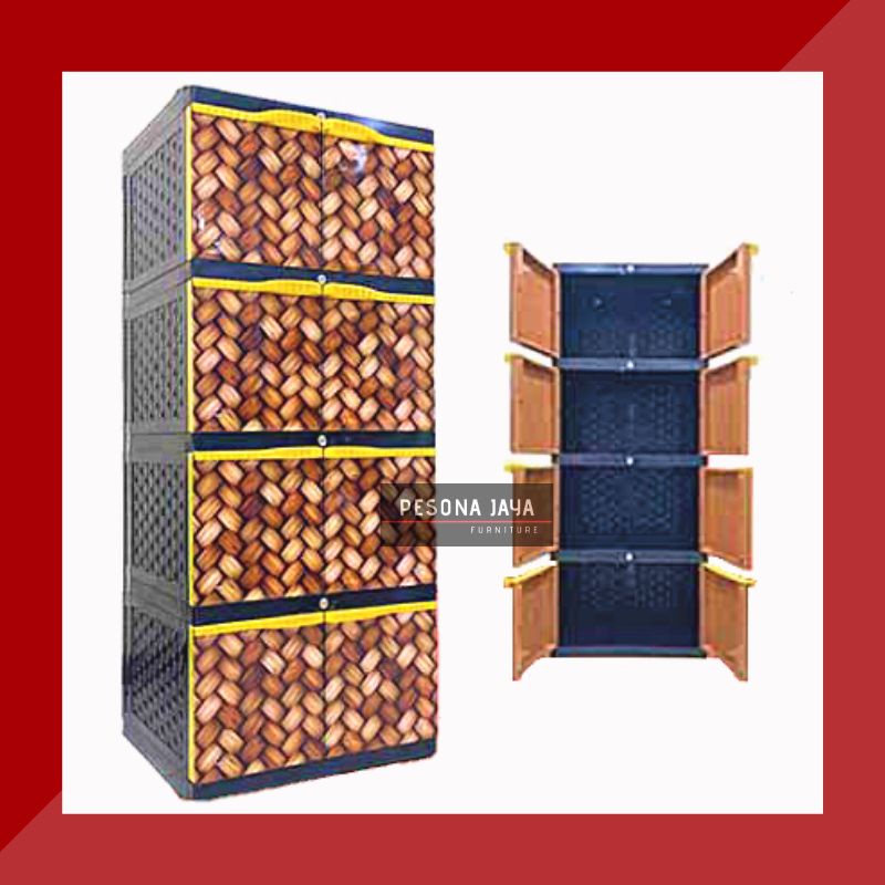 Lemari Pakaian Plastik SINBAK 4 Susun Motif Anyaman