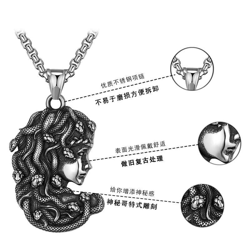 Kalung Desain Ular Medusa Bahan Stainless Steel Gaya Retro Punk