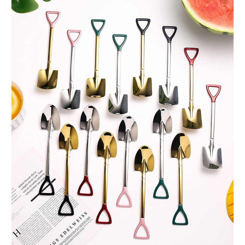 H 448 Sendok Sekop Unik Sendok Ice cream Dessert Buah cake Lucu Gold Stainless Teh Kopi-2