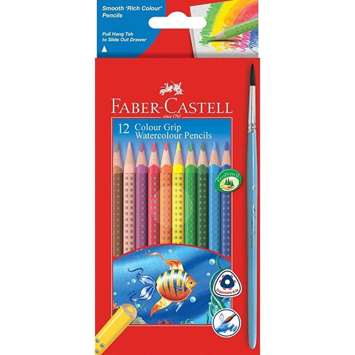 

Faber Castell 12 Colour Grip Watercolour Pencils FREE BRUSH Pensil Warna Anak isi 12 Color