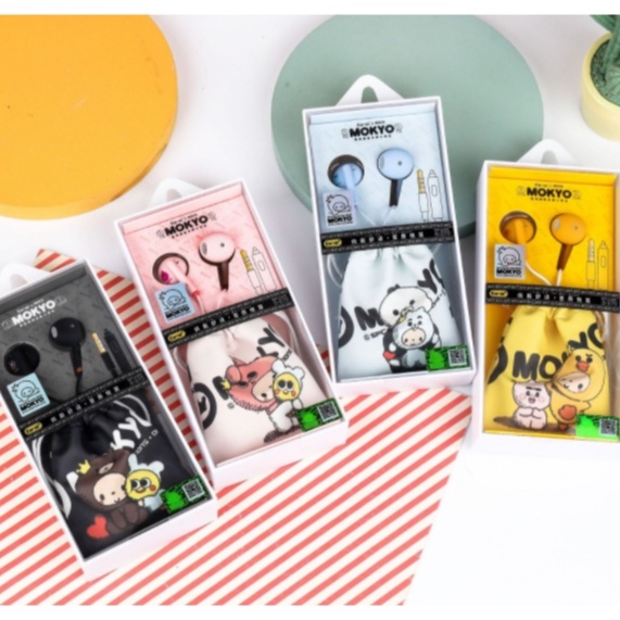 [E-270] Set Headset Earphone Karakter MOKYO / Wadah Pouch Earphone Motif Kartun MOKYO Baby Berkostum