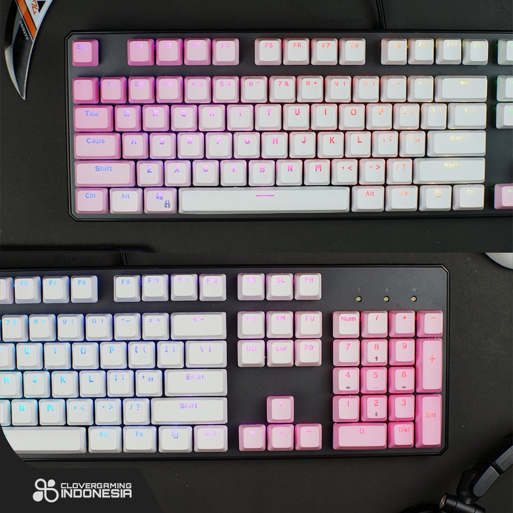 Keycaps CLV Pink White Gradient - PBT Double Shot 104 Keycap Set