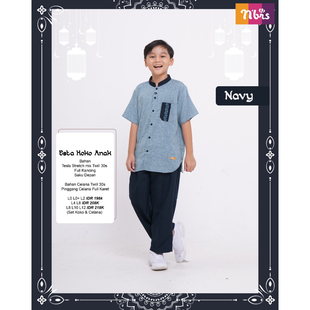 Nibras Esta Navy Sarimbit Keluarga Bahan Tesla Stretch Mix Twill Seragam Lebaran Family Couple