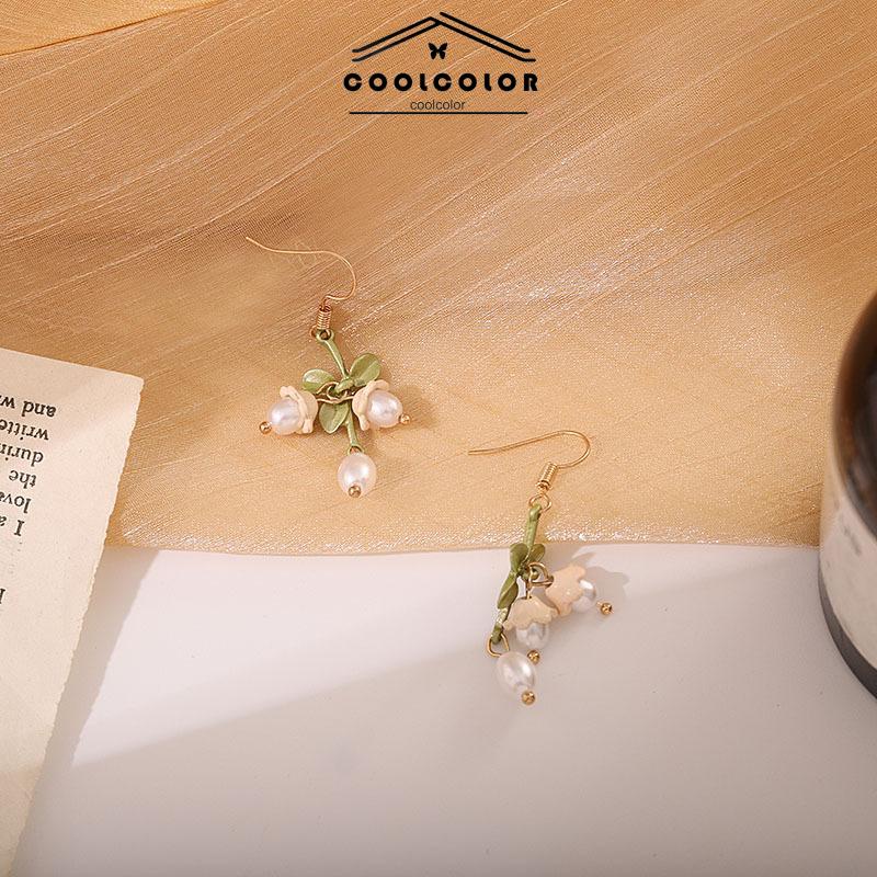 COD❤️1sepasang/ 2Pcs Anting Korea Wanita Stud Desain Anggrek Aksen Mutiara Untuk Anak Perempuan Perhiasan Hadiah Fashion Aksesoris Murah Terbaru Hadiah Ulang