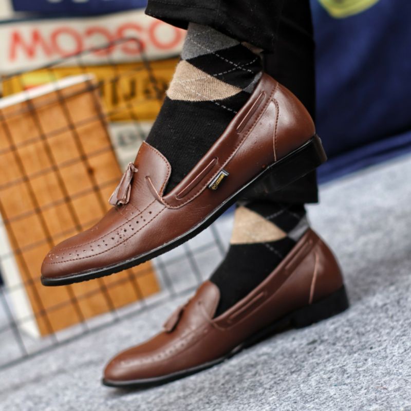 DRESSROSA BROWN Sepatu Pria Pantofel Kulit Asli Pentopel Pantopel Casual Formal Slop Kerja Kantor Original