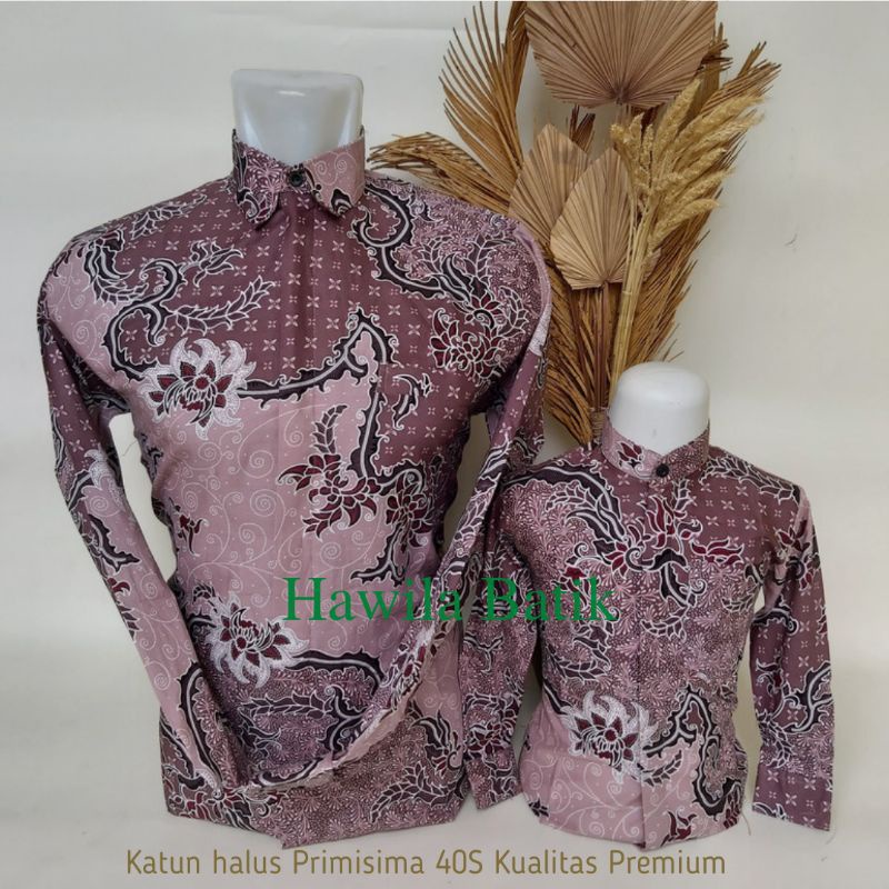 Baju Batik Couple Ayah Anak Lengan Panjang DustyPink