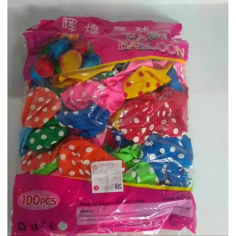Balon polkadot isi 100pcs / balon ulang tahun / balon volkadot / balon pesta / balon tiup / balon hbd